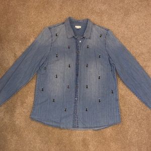 J.Crew Distressed Denim Button Down Collar Shirt
